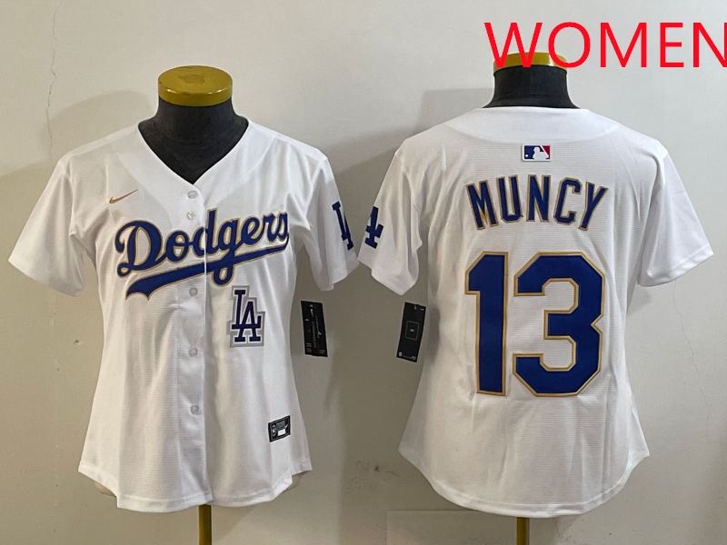 Women Los Angeles Dodgers #13 Muncy White Gold Game 2025 Nike MLB Jersey style 11->women mlb jersey->Women Jersey